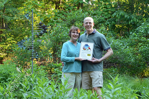 5-27-15 Margy & Dan in the Songbird and Butterfly Garden with the new "BCH Gold" certification sign