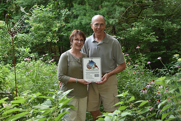 6-30-16 Margy and Dan in the Songbird and Butterfly Garden with "BCH Platinum" certification 6-30-16