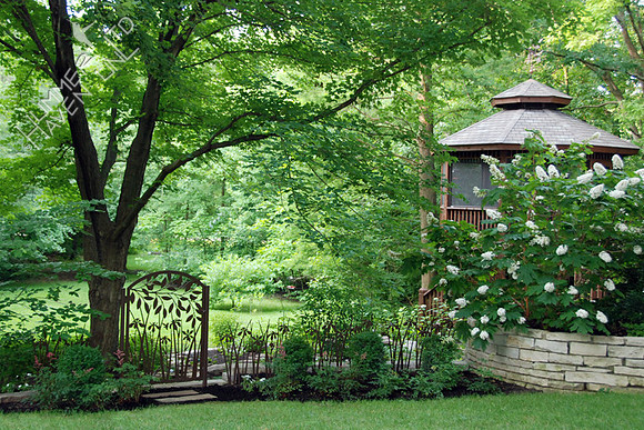 6-24-08-1818 Gate and stakes on north side of Water Garden, designed jointly with Diane Sauer, Trellis Art Designs